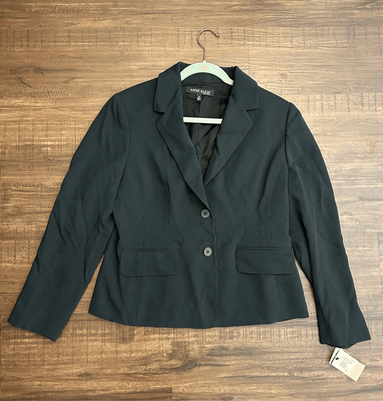 Anne Klein Nwt Black Pinstripe Two- Button Blazer, Sz 12, Mp $325